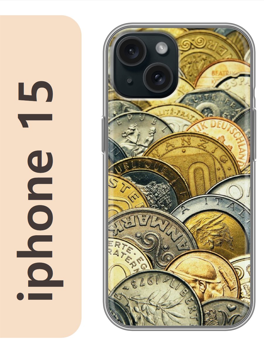 

Чехол на Apple Iphone 15 деньги монеты 360, Прозрачный, Iph15rzne