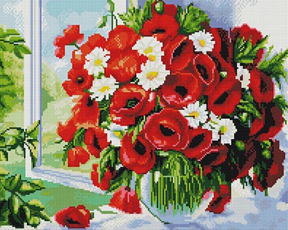 

Алмазная вышивка Painting Diamond «Чарующий букет свежих маков»