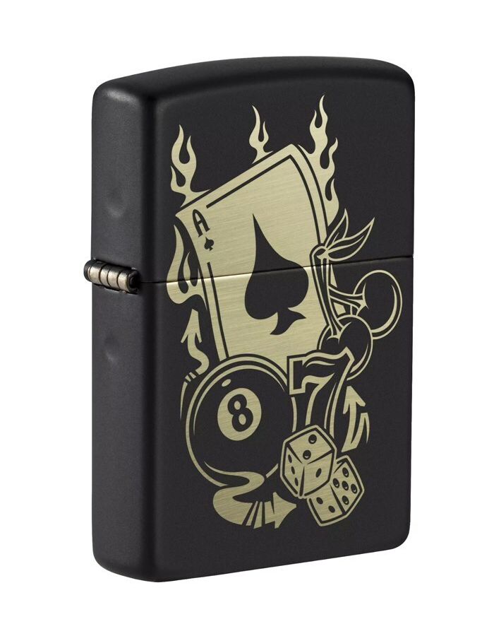 

Зажигалка ZIPPO Gambling Design с покрытием Black Matte, латунь/сталь, чёрная, матовая, Черный;золотистый, Gambling Design