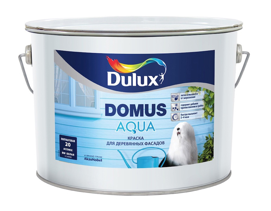 фото Краска для деревянных фасадов dulux domus aqua водно-дисперсионная полуматовая база bw 10л