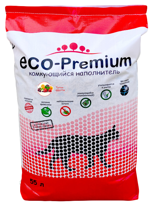 фото Наполнитель eco premium тутти-фрутти древесный комкующийся для кошек 55 л, 20,2 кг eco-premium