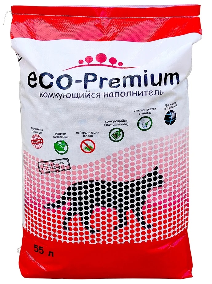 

Комкующийся наполнитель ECO Premium Green древесный, 55 л, 20 кг