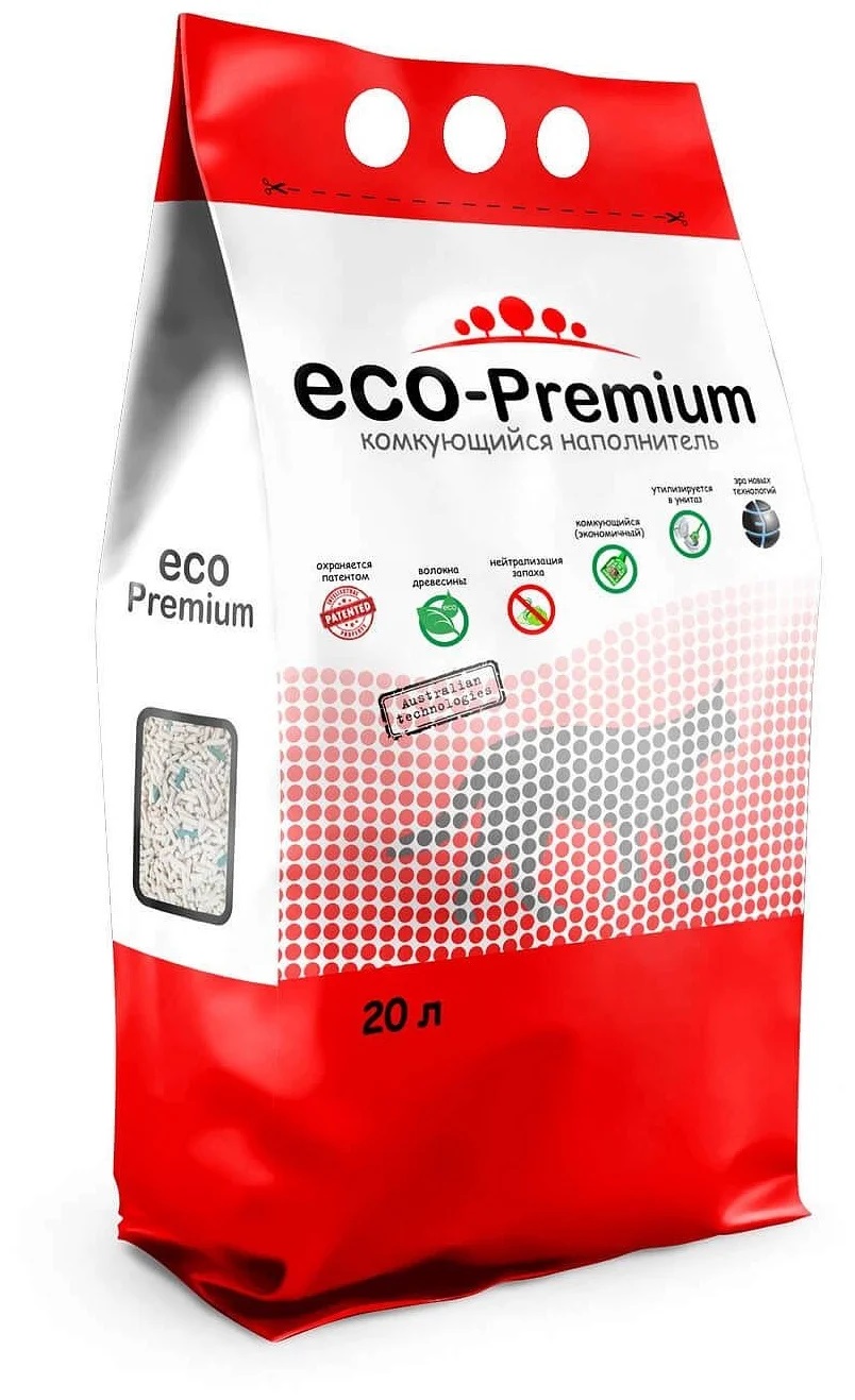 Комкующийся наполнитель ECO Premium Green древесный, 20 л, 7,6 кг