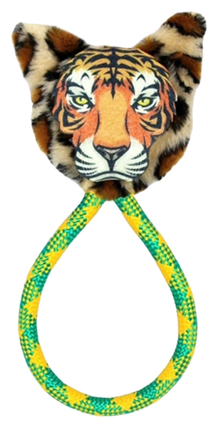 Дразнилка GoSi Новогодний подарок Тигр на плетеном шнуре для собак 20 х15 х5 см