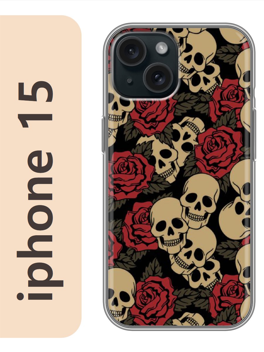 

Чехол на Apple Iphone 15 черепа розы 304, Прозрачный, Iph15bone