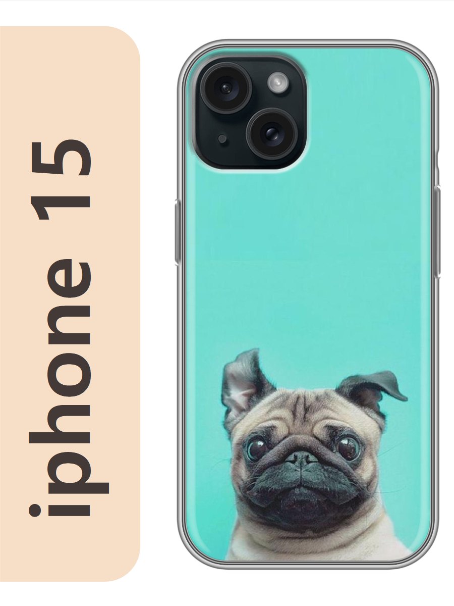 

Чехол на Apple Iphone 15 мопс 301, Прозрачный, Iph15zhiv