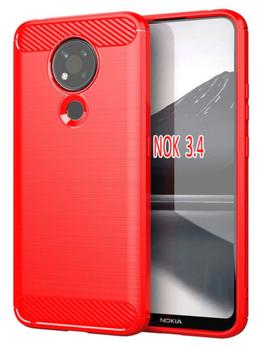 

Brodef Carbon Силиконовый чехол для Nokia 3.4 красный
