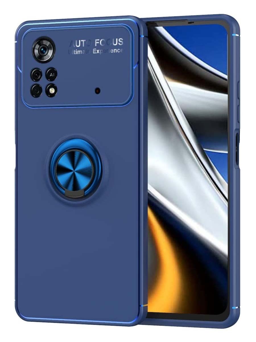 

Brodef Revolve Силиконовый чехол с кольцом для Poco M4 Pro 4G Синий