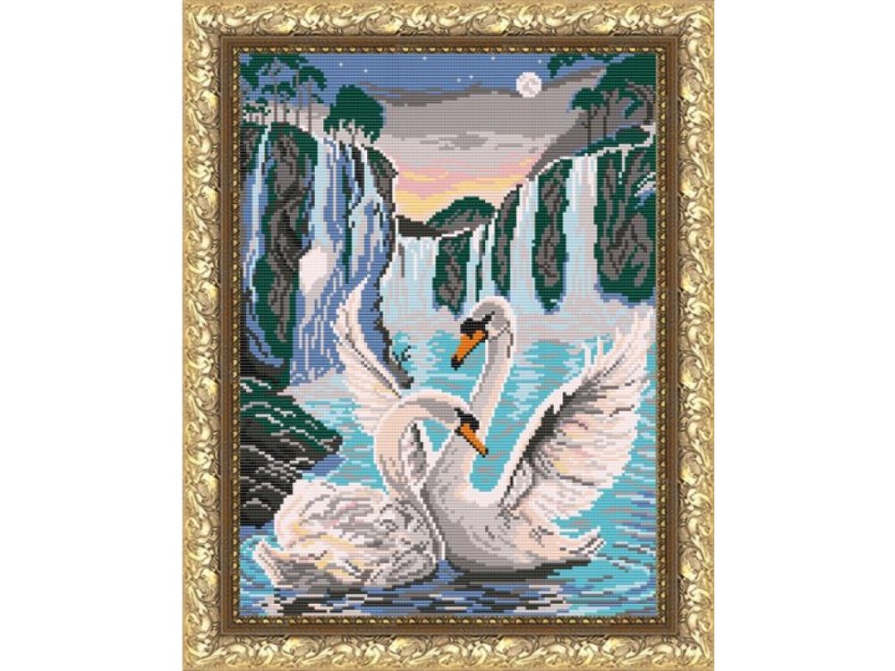 

Рисунок на ткани «Лебеди у водопада»