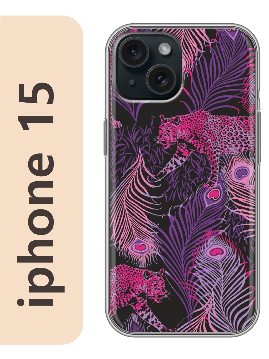 

Чехол на Apple Iphone 15 гепард перья 220, Прозрачный, Iph15fone