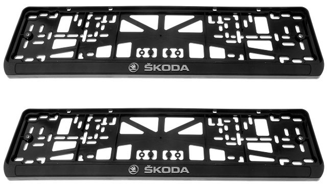 

Рамки номерного знака RTM Skoda, пластиковые, 2 рамки, 4 хромированных самореза