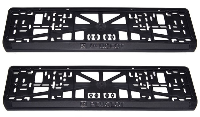 

Рамки номерного знака RTM Peugeot, пластиковые, 2 рамки, 4 хромированных самореза