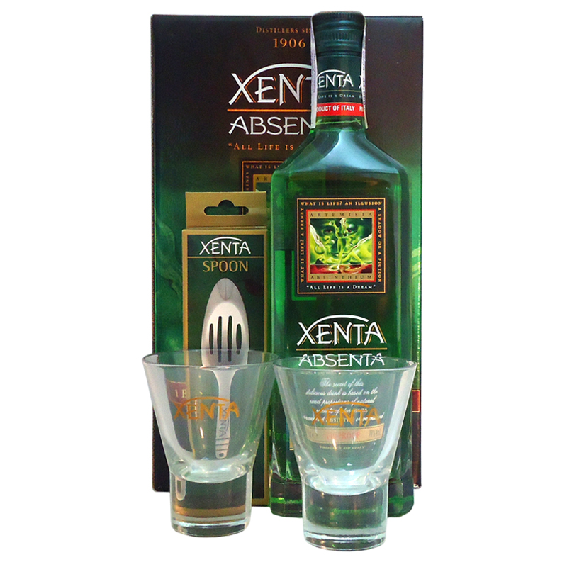 

Абсент Ксента 70% 0,7 п/у 2стак+ложка
