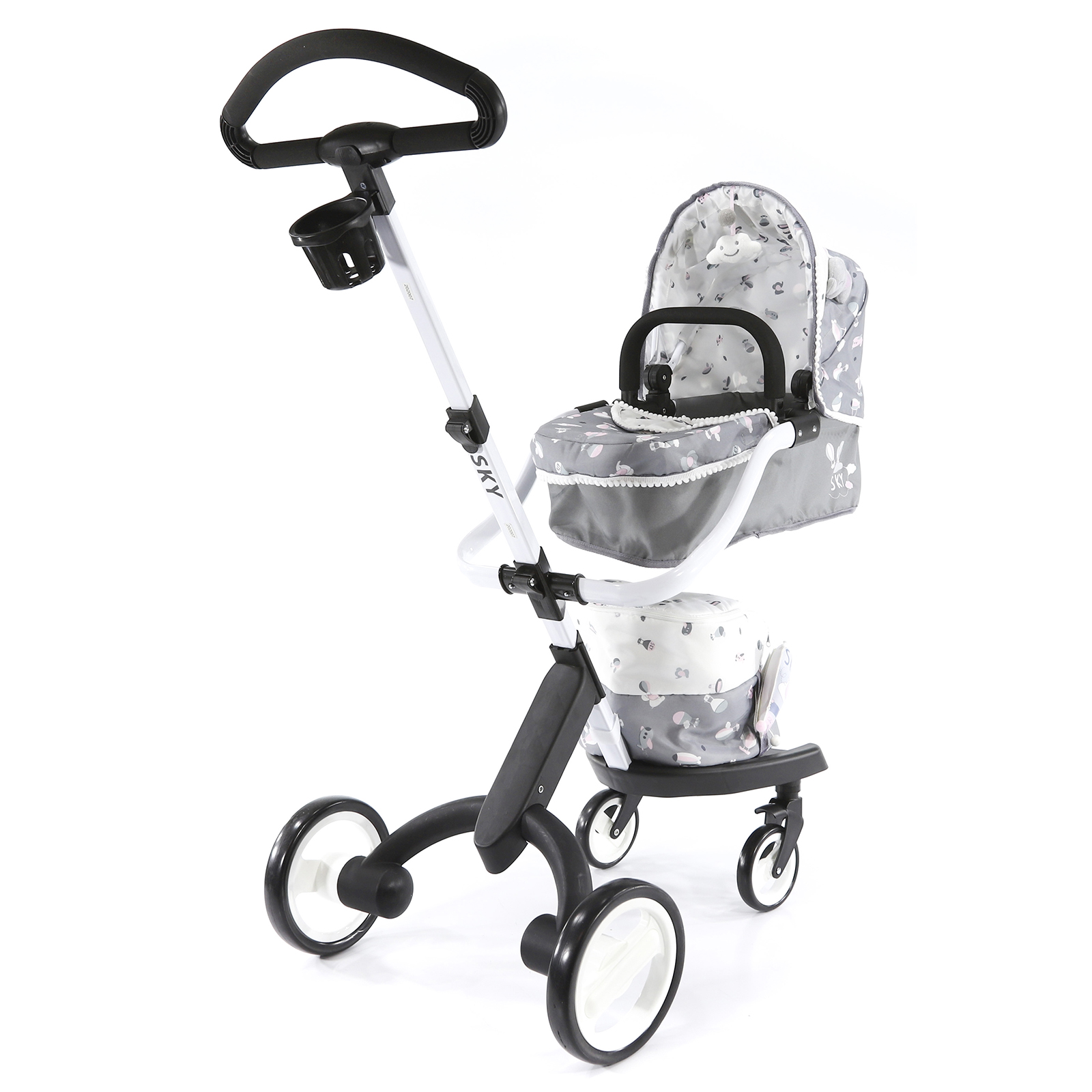 

Коляска для кукол DeCuevas Toys трансформер 3 в 1 с сумкой Скай, 90 см 81535