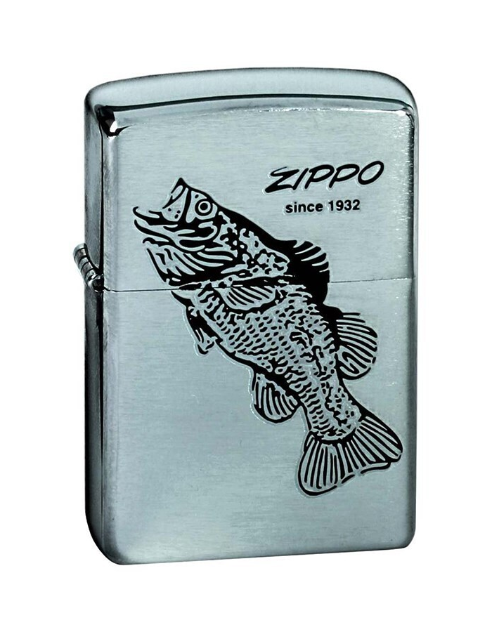 

Зажигалка ZIPPO Black Bass, с покрытием Brushed Chrome, латуньсталь, серебристая, Серебристый, Black Bass