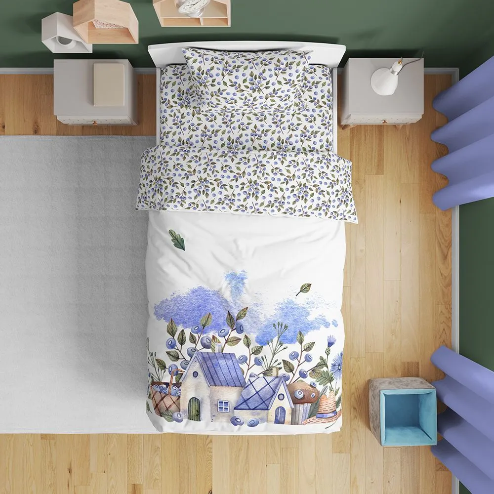 

Комплект постельного белья BELLEHOME Черничные домики 200 TC, сатин / 1,5 спальный
