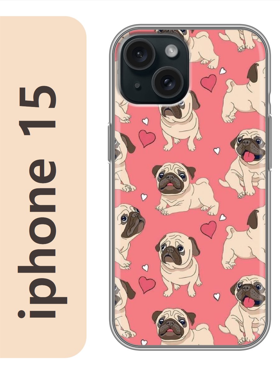 

Чехол на Apple Iphone 15 мопсы фон 146, Прозрачный, Iph15dogs