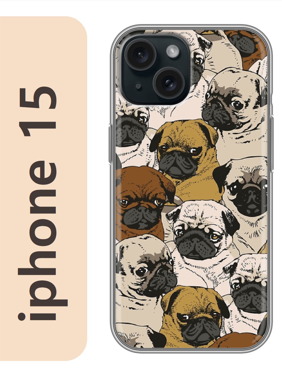

Чехол на Apple Iphone 15 мопсы фон 119, Прозрачный, Iph15dogs