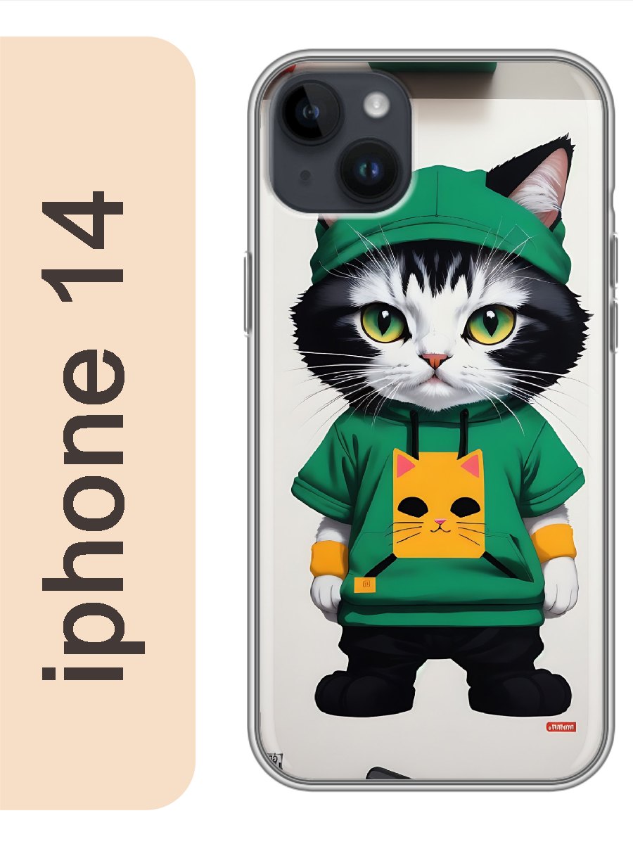 

Чехол на Apple Iphone 14 кот в худи 962, Прозрачный, Iph14cats