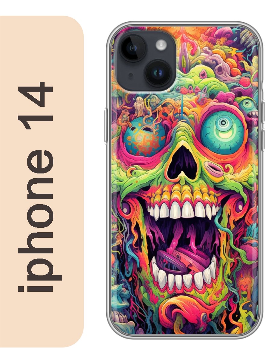 

Чехол на Apple Iphone 14 череп цветной 950, Прозрачный, Iph14rzne