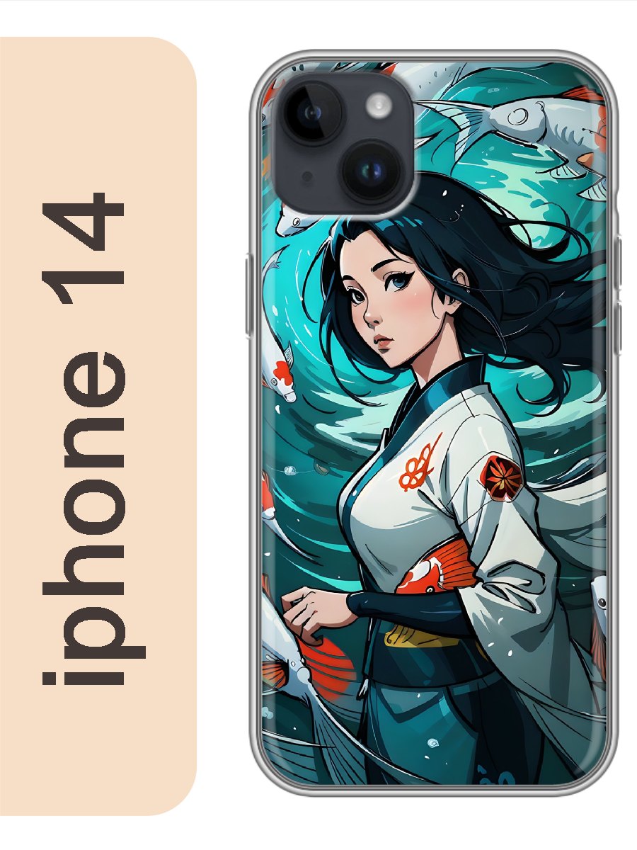 

Чехол на Apple Iphone 14 девушка с рыбами 947, Прозрачный, Iph14anim