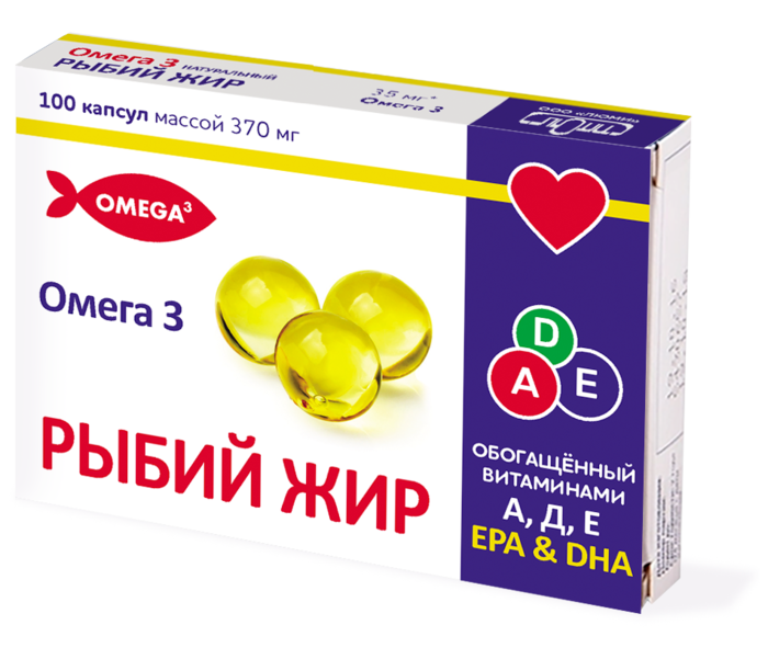 Купить Рыбий жир Омега-3 с витаминами А-Д-Е 370 мг 100 шт., NoBrand