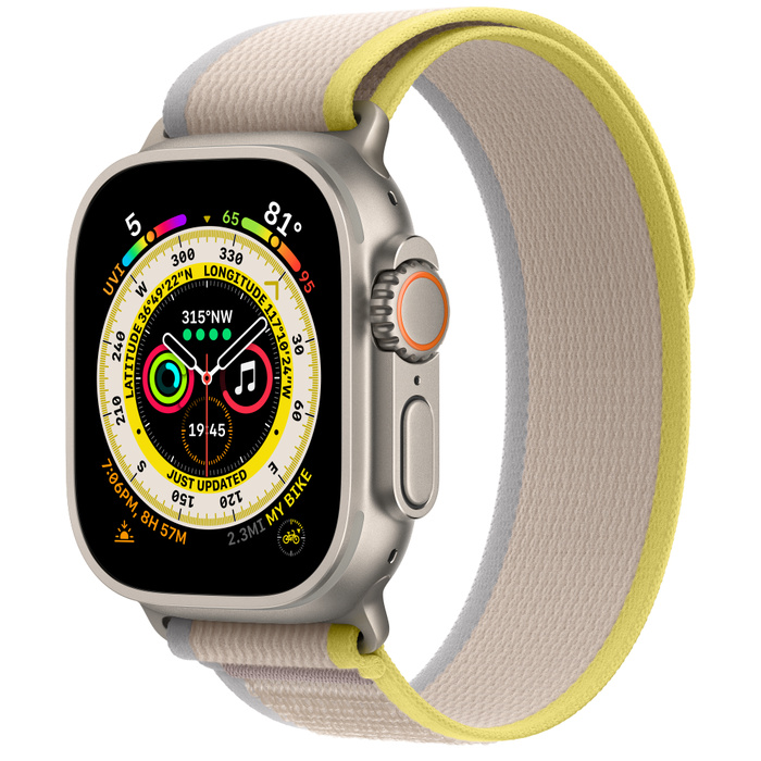 Apple Watch Ultra GPS + Cellular 49mm Titanium Case with Yellow/Beige Trail Loop - M/L