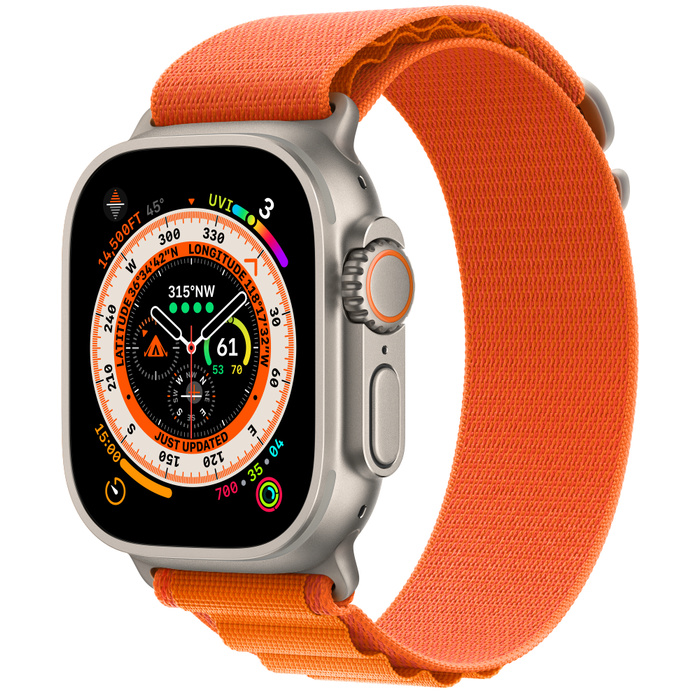 Apple Watch Ultra GPS + Cellular 49mm Titanium Case with Orange Alpine Loop - Small