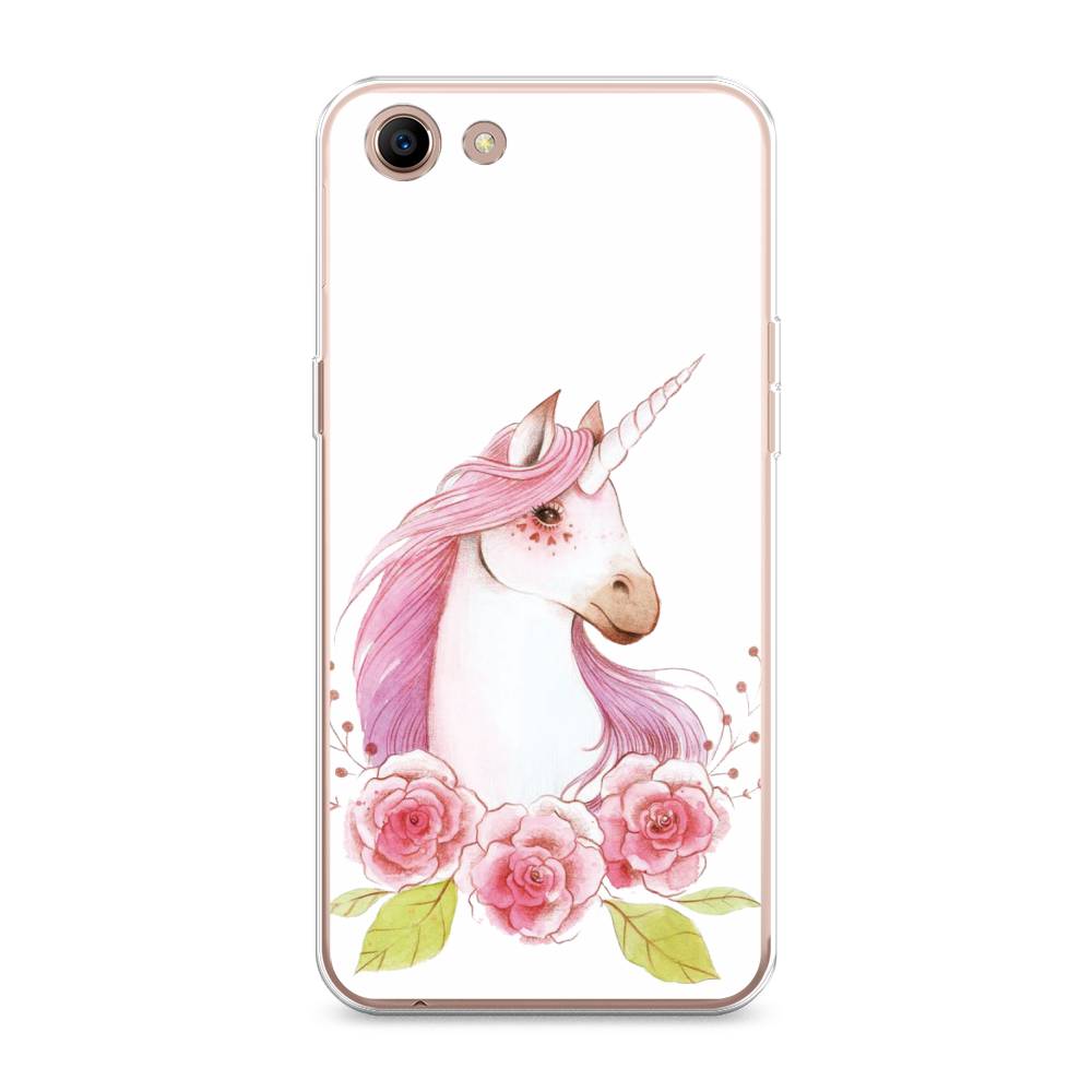 

Чехол для Oppo A83 "Единорог цветы", Белый;розовый;серый, 250150-1