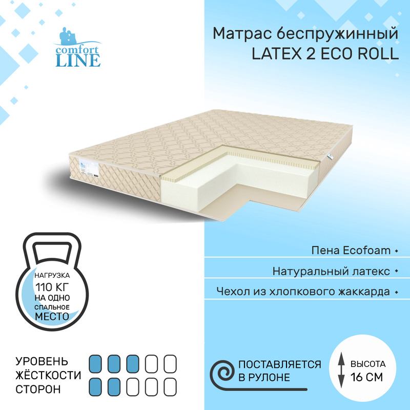 

Матрас беспружинный Comfort Line Latex 2 Eco Roll 165х190, высота 16 см, Latex2 Eco Roll