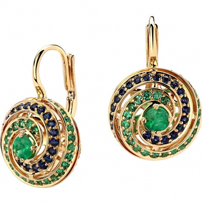 

Серьги из желтого золота с сапфиром/изумрудом Эстет 01С5313548-1, 01С5313548-1