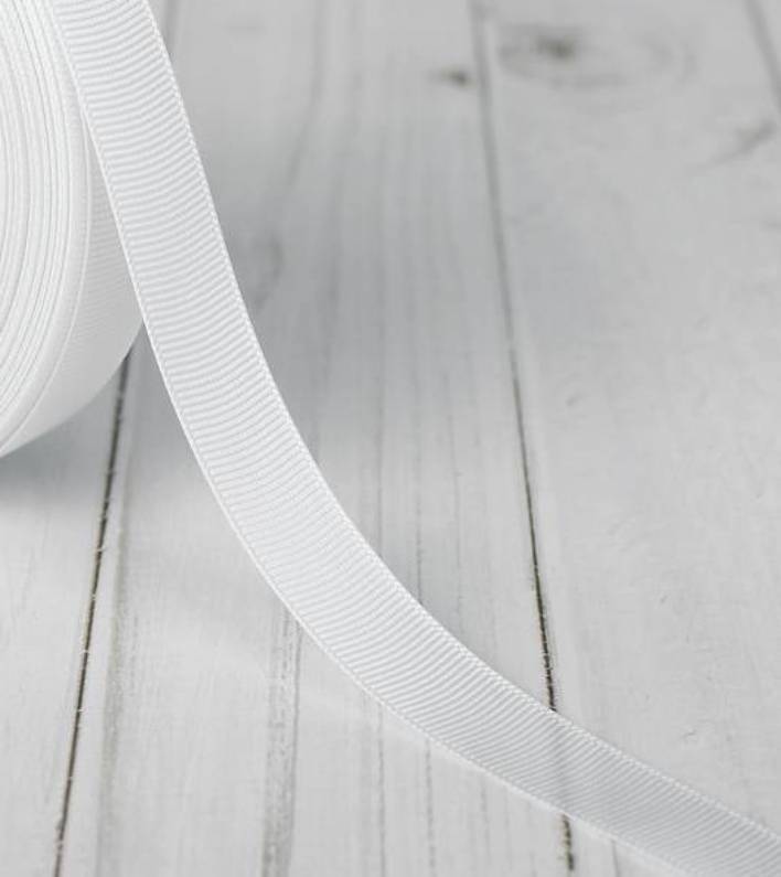 фото Лента репсовая, ткани хлопок трикотаж, ширина 12 мм, белая, намотка 27,4 м. (5 штук)