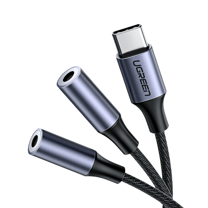 Разветвитель UGREEN AV144 (30732) USB Type C Male to 3.5mm 2 Female Audio Cable.20 см AV144 (30732) USB Type C Male to 3.5mm 2 Female Audio Cable. Длина 20см. Цвет: серебристый