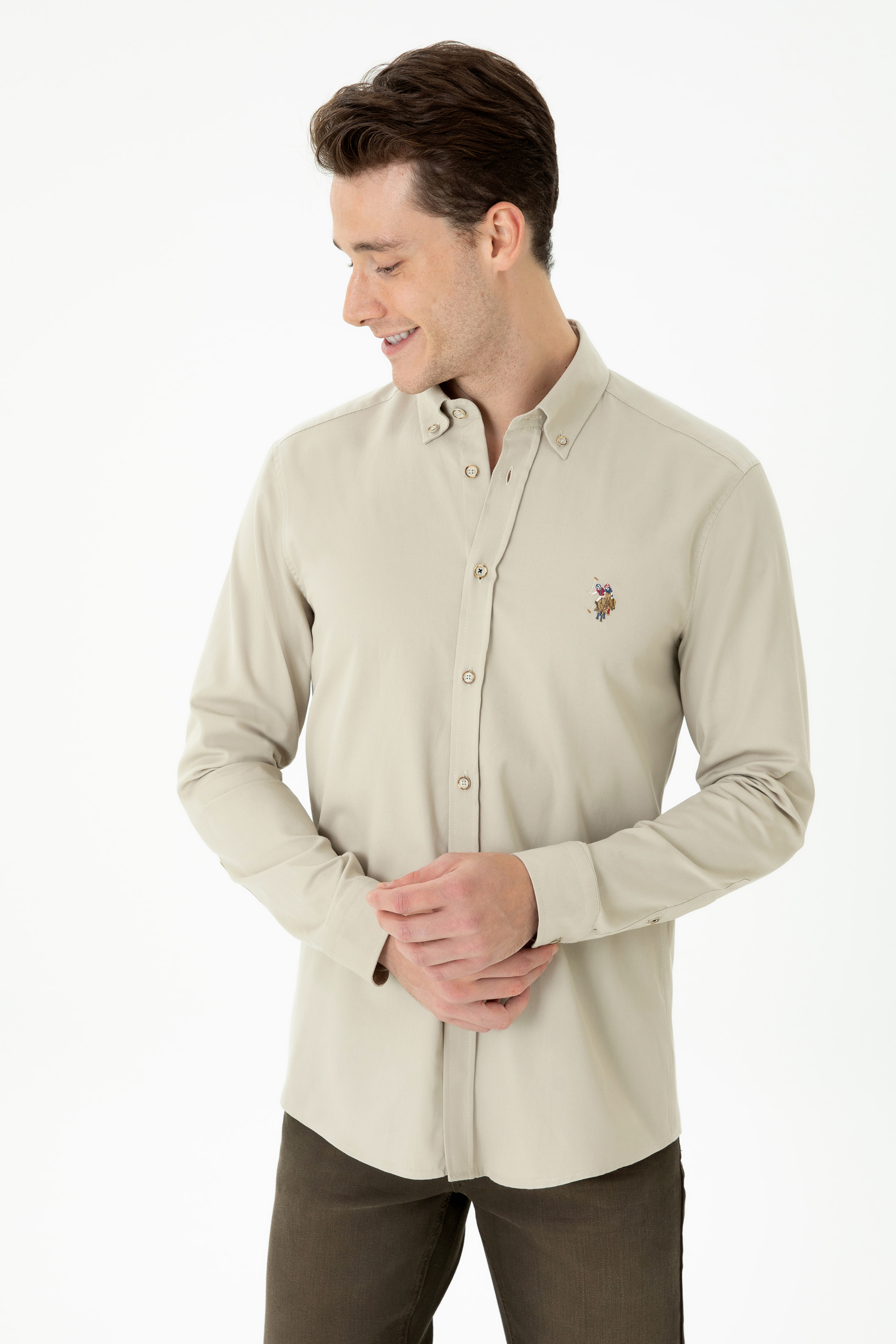 Рубашка мужская US POLO Assn G081SZ0040CLIMART023K бежевая M 5120₽