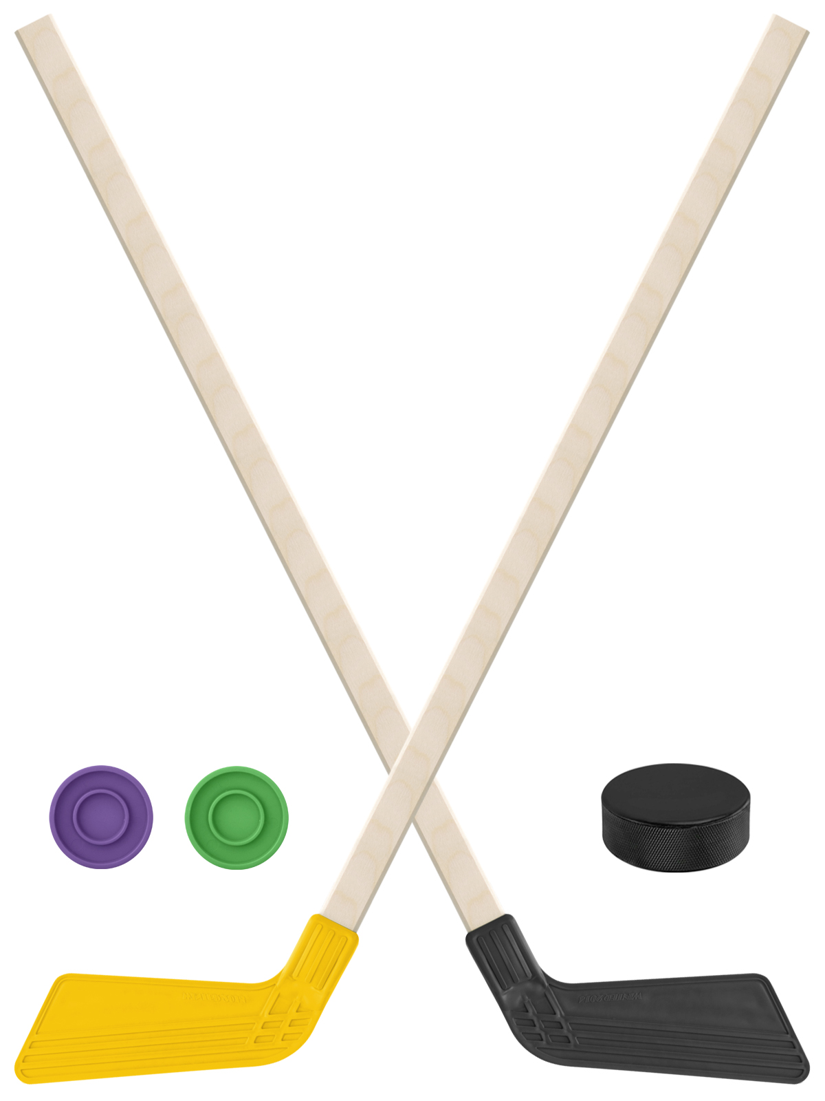 Детский хоккейный набор Задира-плюс Клюшка хоккейная 80см 2шт(жёлт,чёрн)+2шайбы+Шайба75 мм