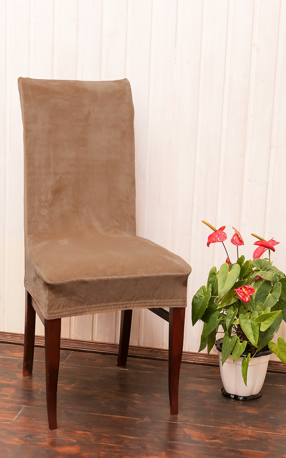 фото Чехол на стул luxalto velvet, бежевый