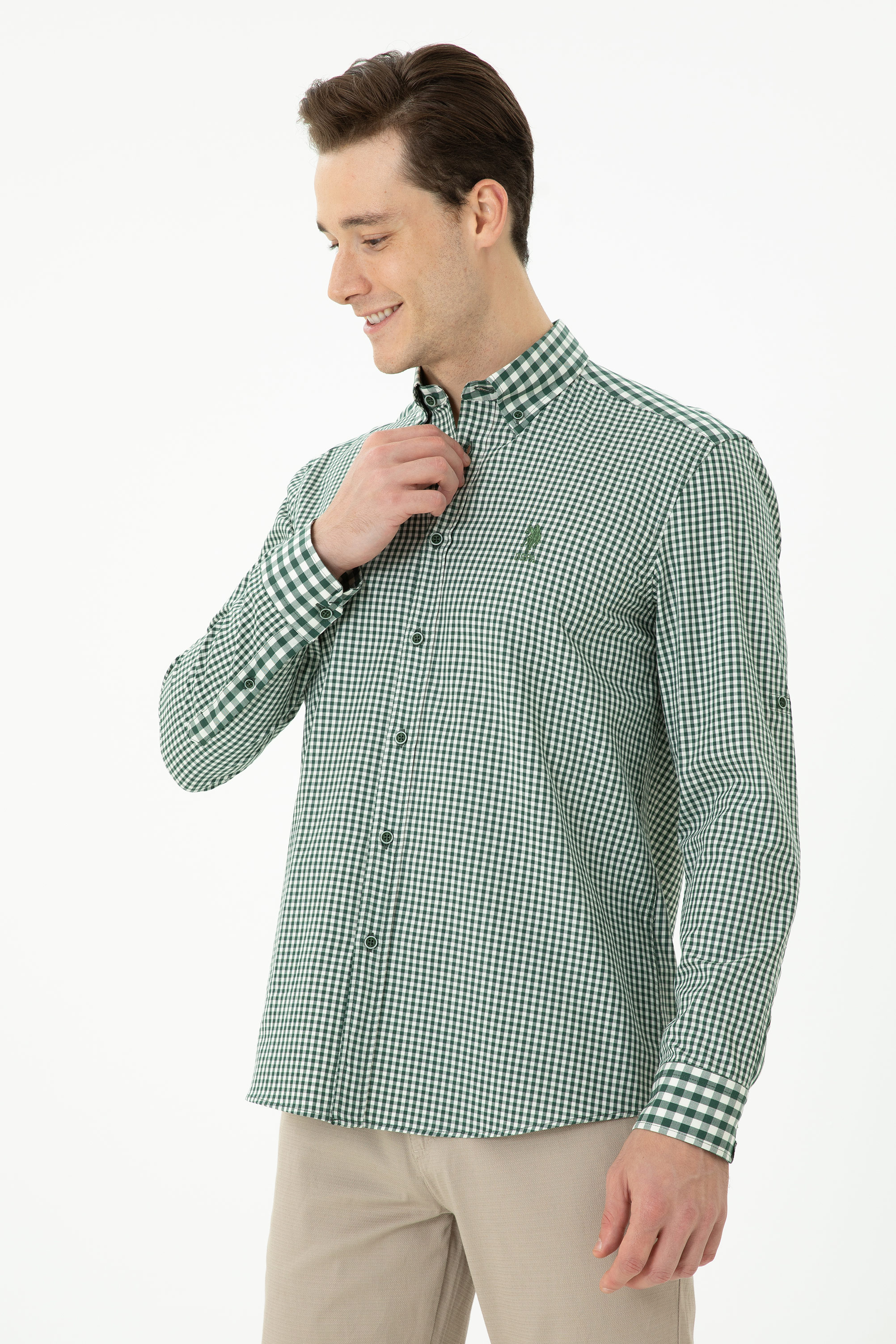 Рубашка мужская US POLO Assn G081SZ0040ANTIO зеленая S 4096₽