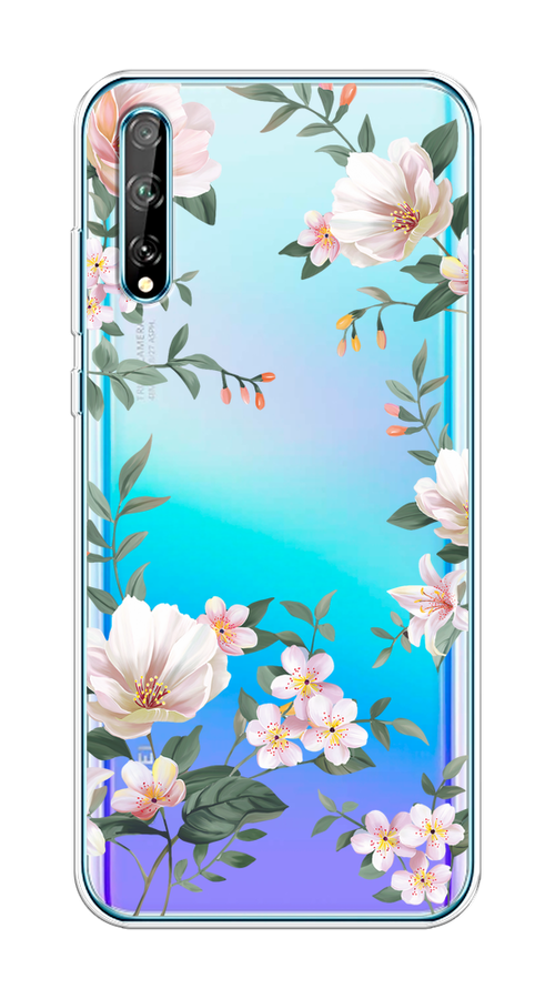 

Чехол на Huawei Y8p/P Smart S "Beautiful white flowers", Бежевый;зеленый, 6103450-1