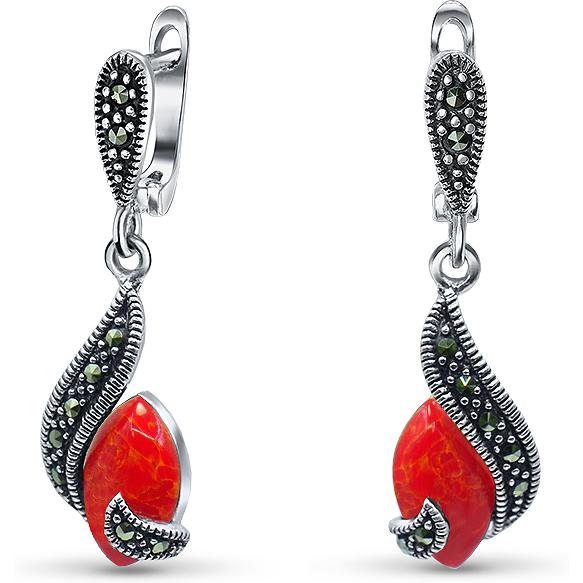 

Серьги женские из серебра Silver Wings 221188-39, марказит/коралл, 221188-39