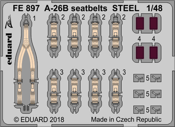 

Фототравление Eduard FE897 A-26B ремни безопасности steel 1/48, Цветной