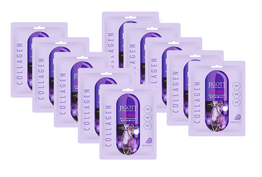 

Тканевые маски для лица Jigott Real Ampoule Mask с коллагеном 10 шт 290 мл