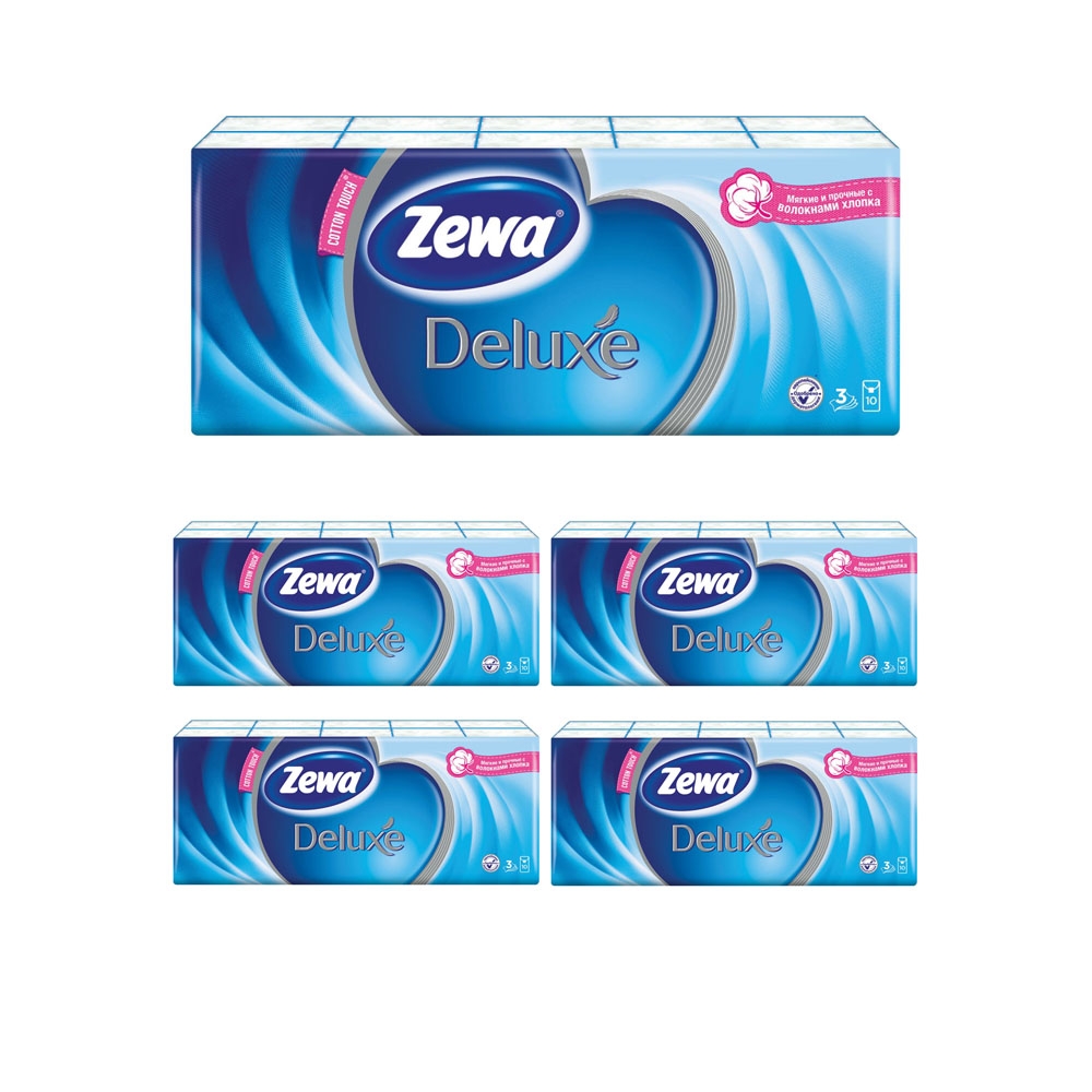 Платки носовые ZEWA Delux 5 блоков по 10 уп. бумажные платки zewa с ароматом ромашки 10 шт