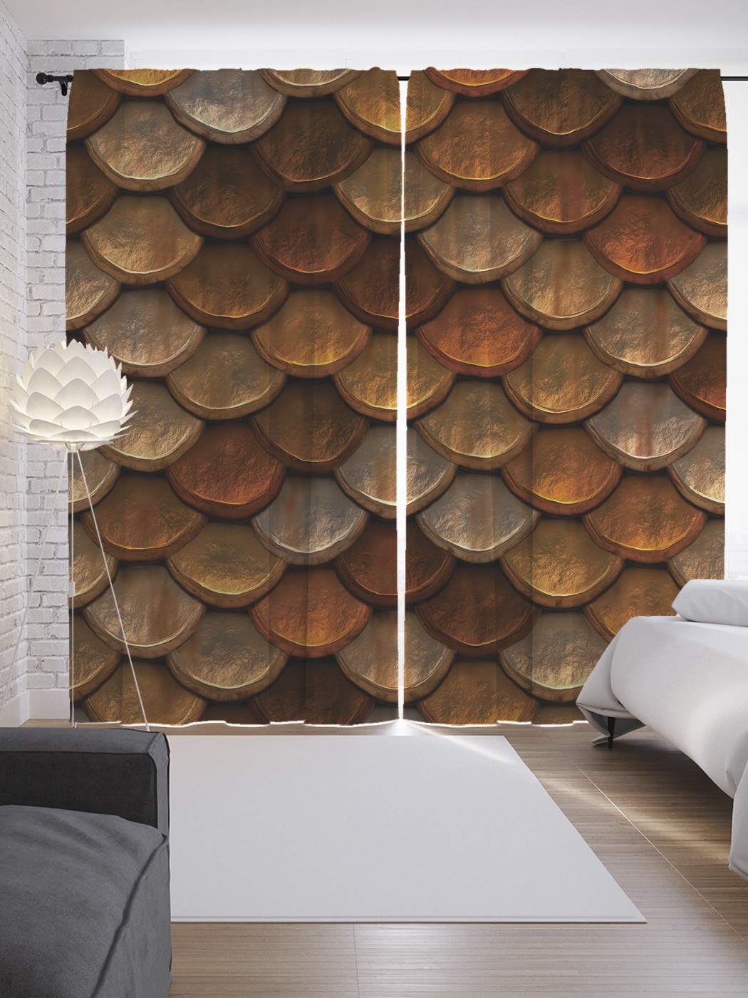 

Шторы JoyArty с фотопечатью "Черепица чешуя" из сатена, 290х265 см, Черепица чешуя