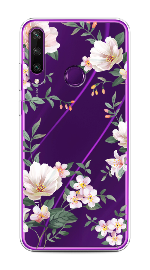 

Чехол на Huawei Y6p "Beautiful white flowers", Бежевый;зеленый, 6103250-1