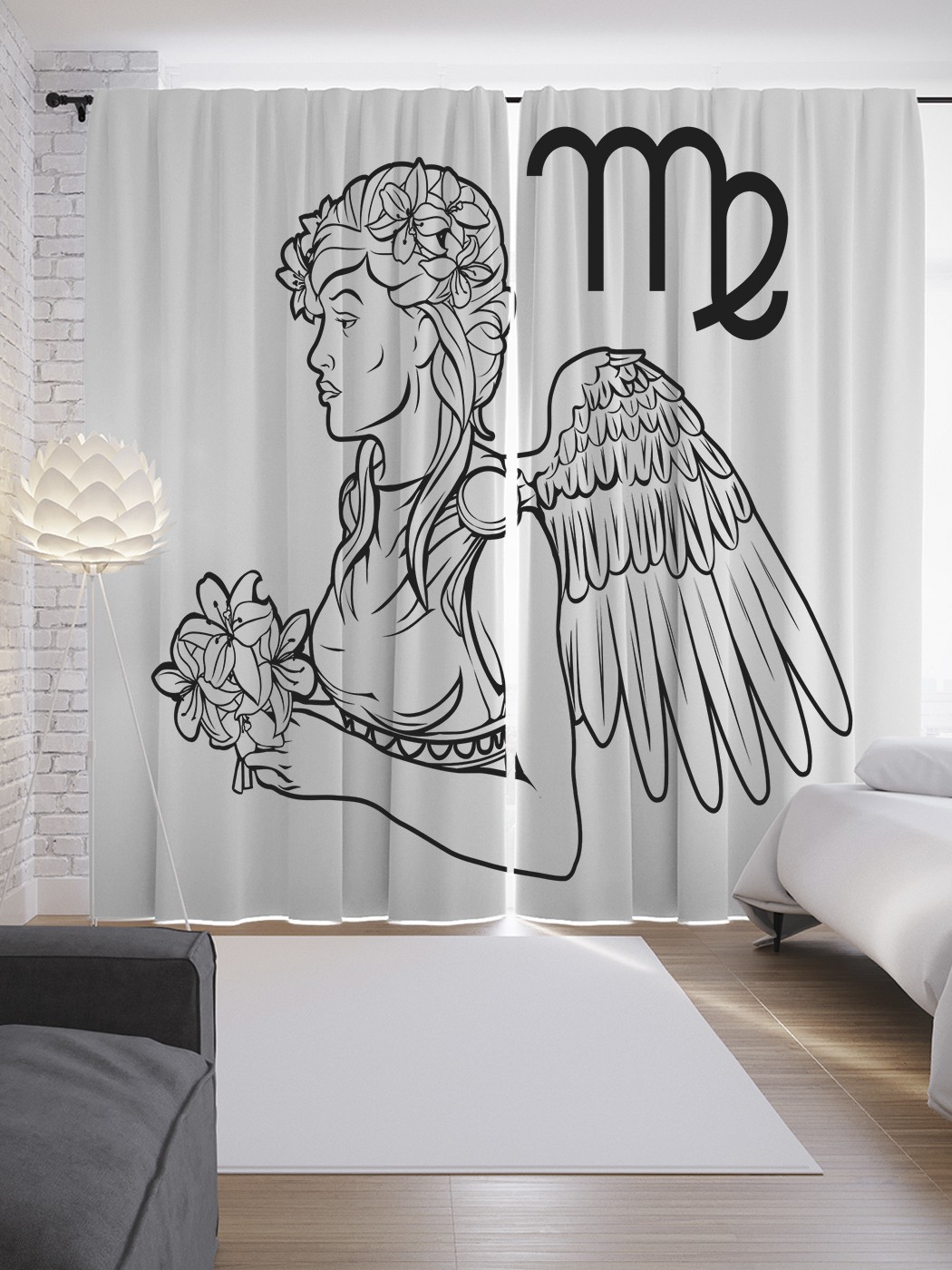 

Шторы JoyArty с фотопечатью "Дева с цветами" из сатена, 290х265 см, Дева с цветами