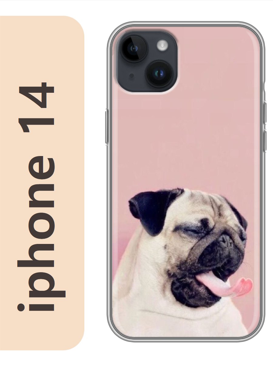 

Чехол на Apple Iphone 14 мопс зевает 825, Прозрачный, Iph14dogs