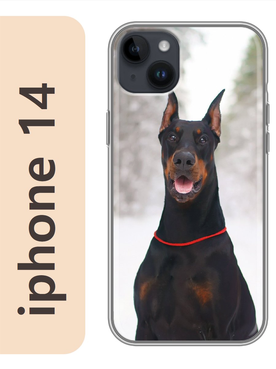 

Чехол на Apple Iphone 14 доберман в лесу 813, Прозрачный, Iph14dogs