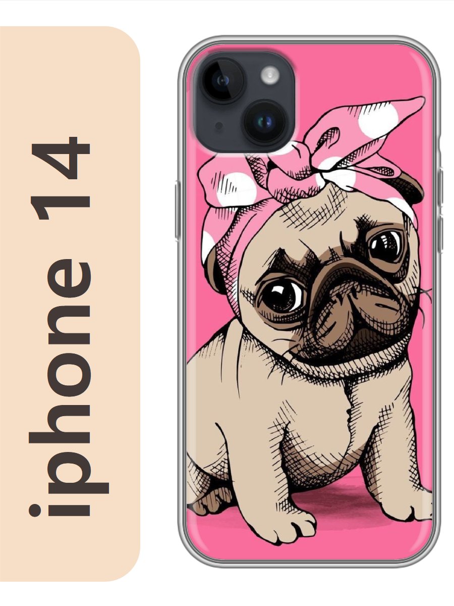 

Чехол на Apple Iphone 14 мопс с бантом 812, Iph14dogs