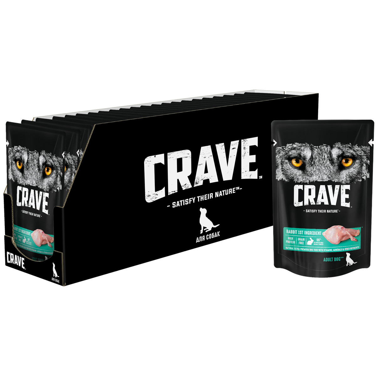 

Влажный корм для собак CRAVE кролик, 28 шт по 85г