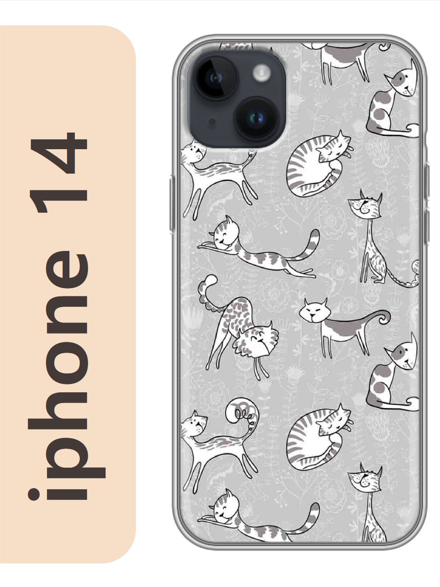 

Чехол на Apple Iphone 14 кошки серый фон 776, Прозрачный, Iph14cats